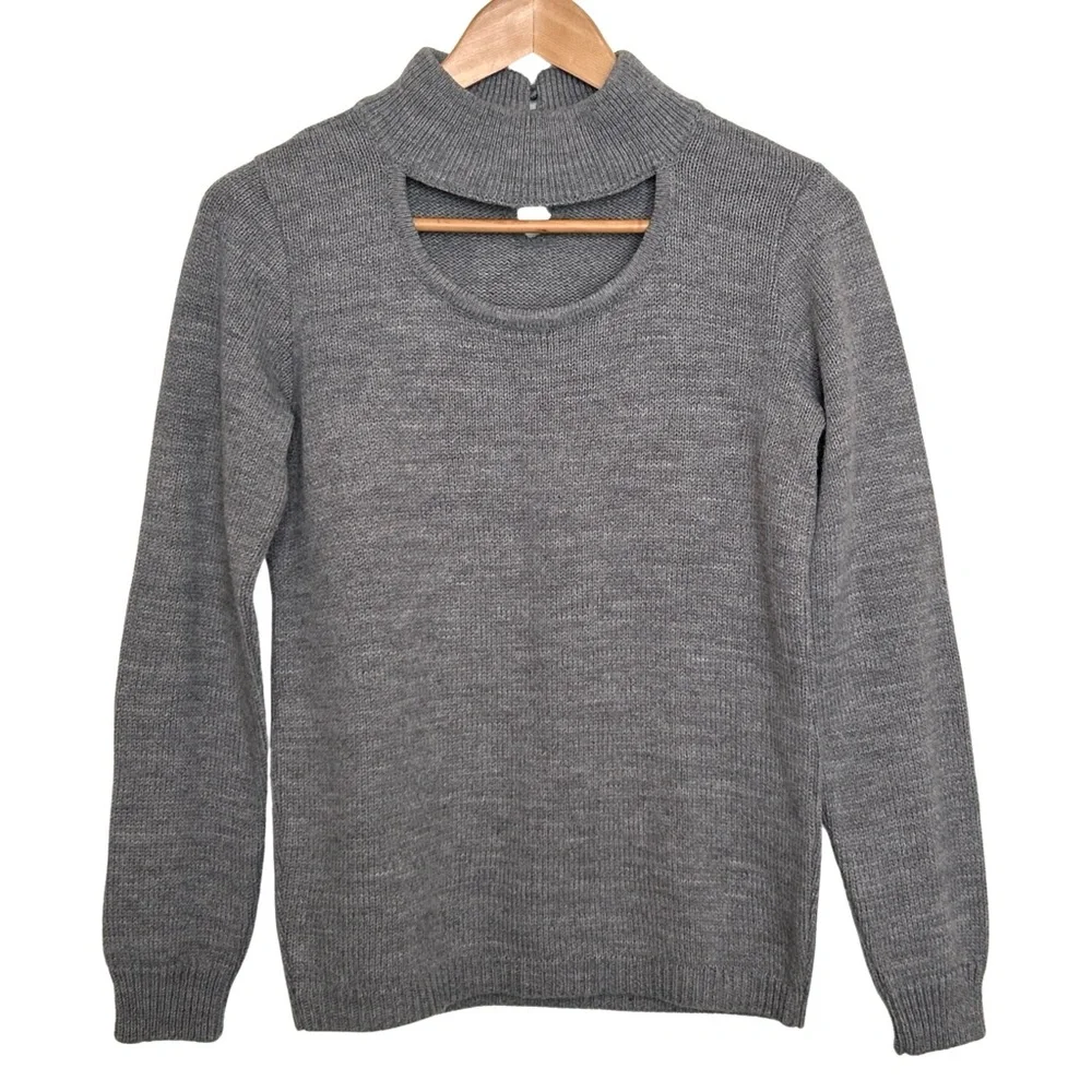 VENUS Cutout Mock Turtleneck Sweater Long Sleeve - S - Gray
